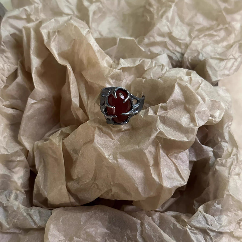 Ree Dark Burning Silver Lava Ruby 925 Silver Ring