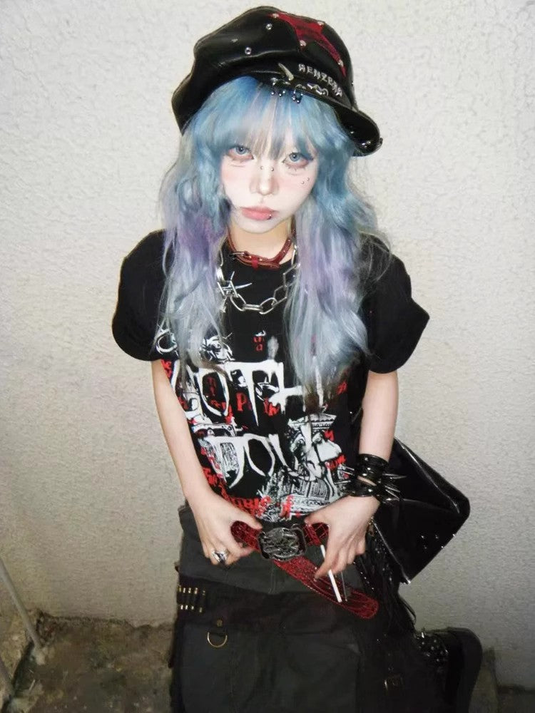 PAIKI subculture rock shoulder T-shirt short sleeved