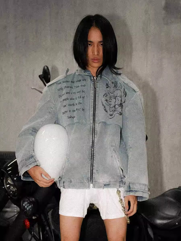 Foueth3ex 24Fw washed denim printed jacket