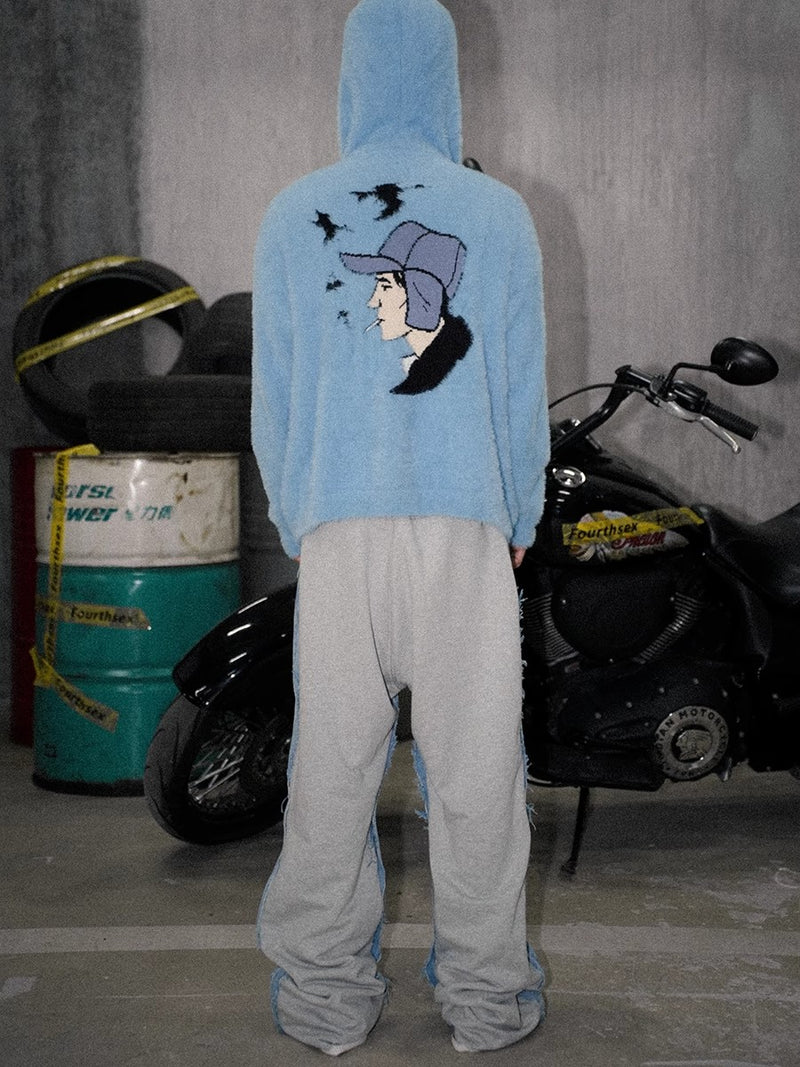 Fouth3ex washed cat whisker denim patchwork sweatpants
