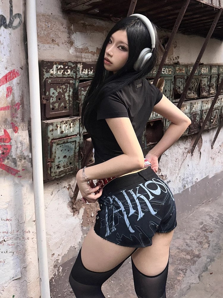 PAIKI printed mid waist ultra short shorts hot pants for women