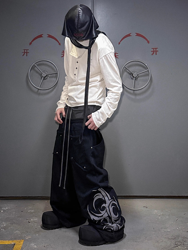 LCE front and back wearing baggy printed sweatpants