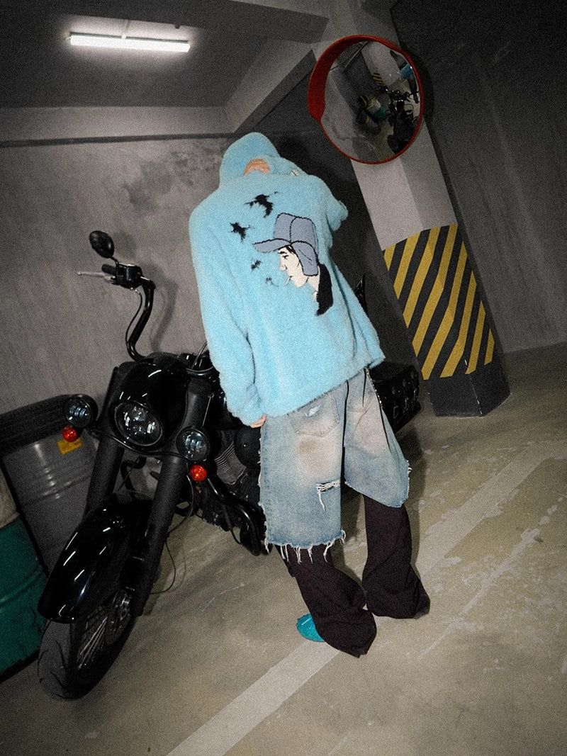 FouthSex 24FW cartoon embroidered sweater hooded jacket