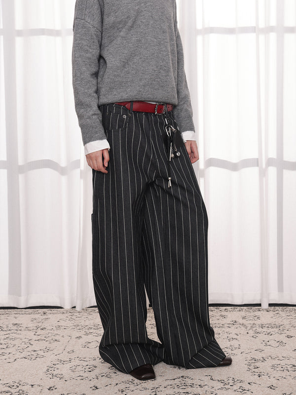 Antsstna wide leg striped men's and women's slightly curved knife pants