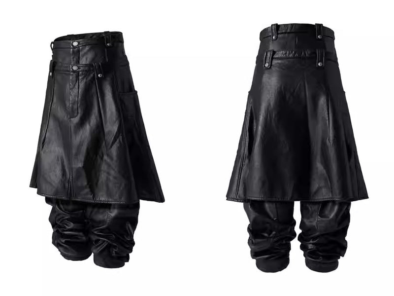 FouthSex detachable and spliced pleated leather pants and skirt