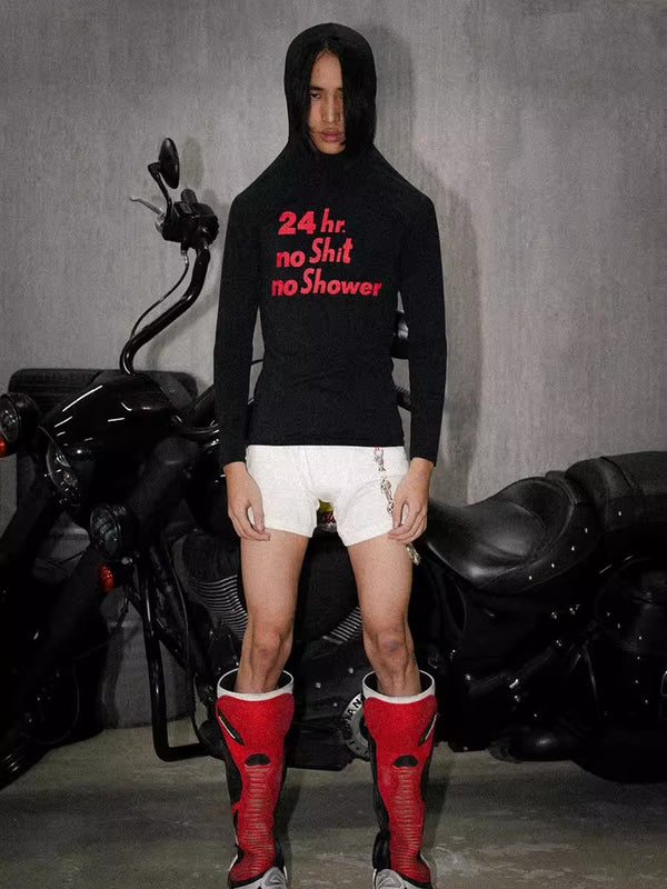 FouthSex slogan printed tight fitting multifunctional sports hoodie