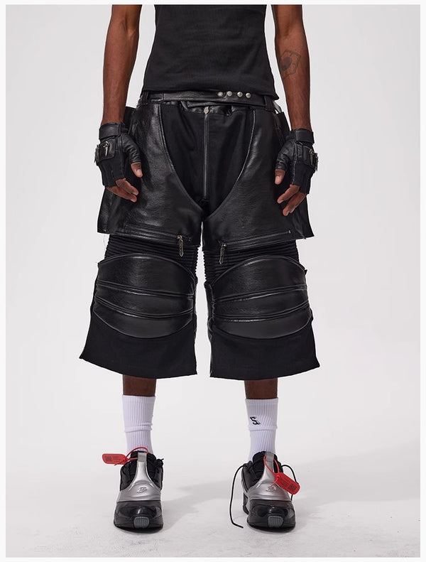 Fouth3ex 25Ss denim patchwork leather pants, cropped pants