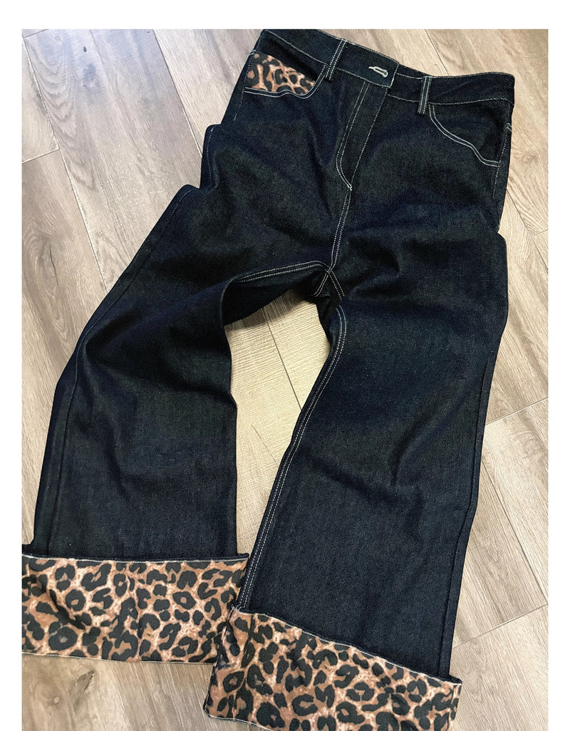 PAIKI leopard print micro flared pants, original cow without shedding pulp