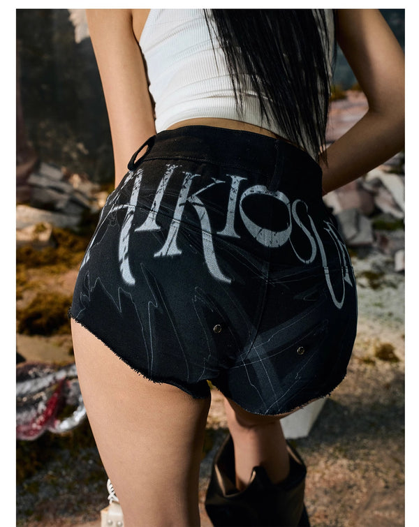 PAIKI printed mid waist ultra short shorts hot pants for women