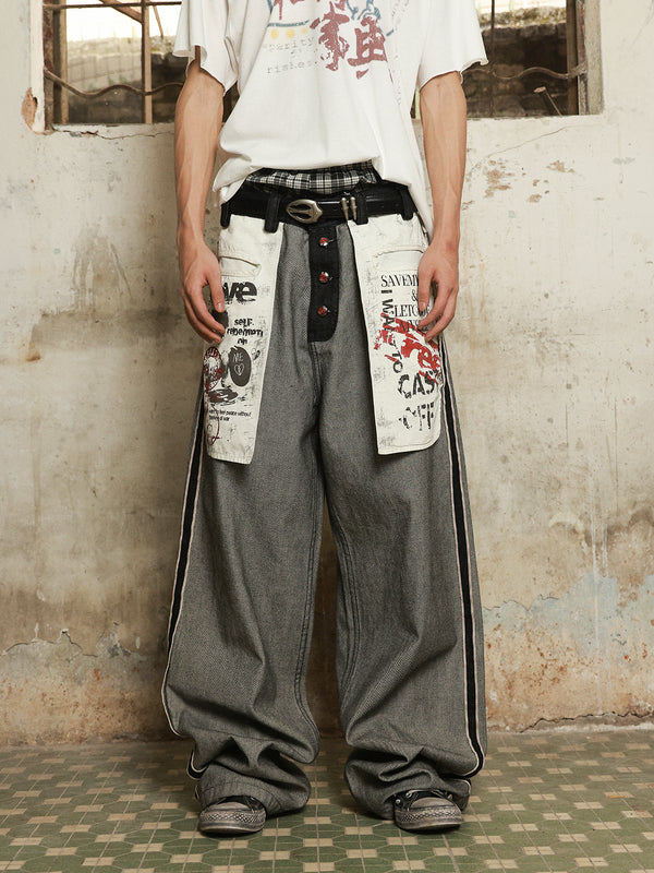 HAS2SONS original cow reverse wearing large pocket straight leg jeans