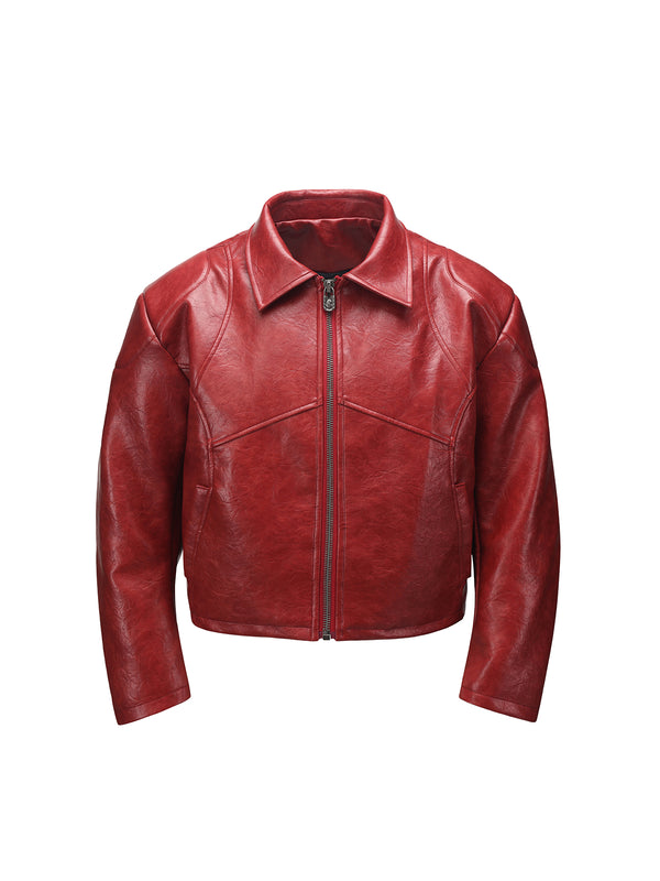 HAS2SONS red curved blade sleeve PU leather jacket