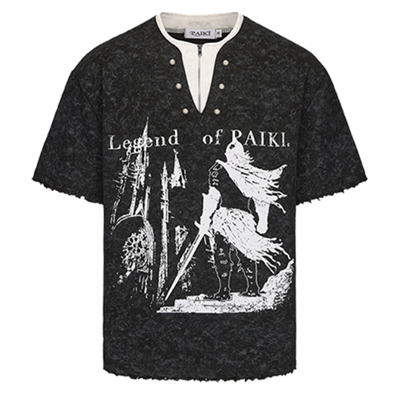 PAIKI2025SS Henry collar fake two short sleeved T-shirts