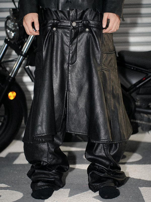 FouthSex detachable and spliced pleated leather pants and skirt