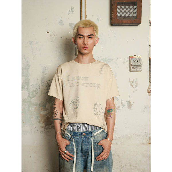 HAS2SONS 245g short and wide ready to wear dyed footprint short sleeved T-shirt