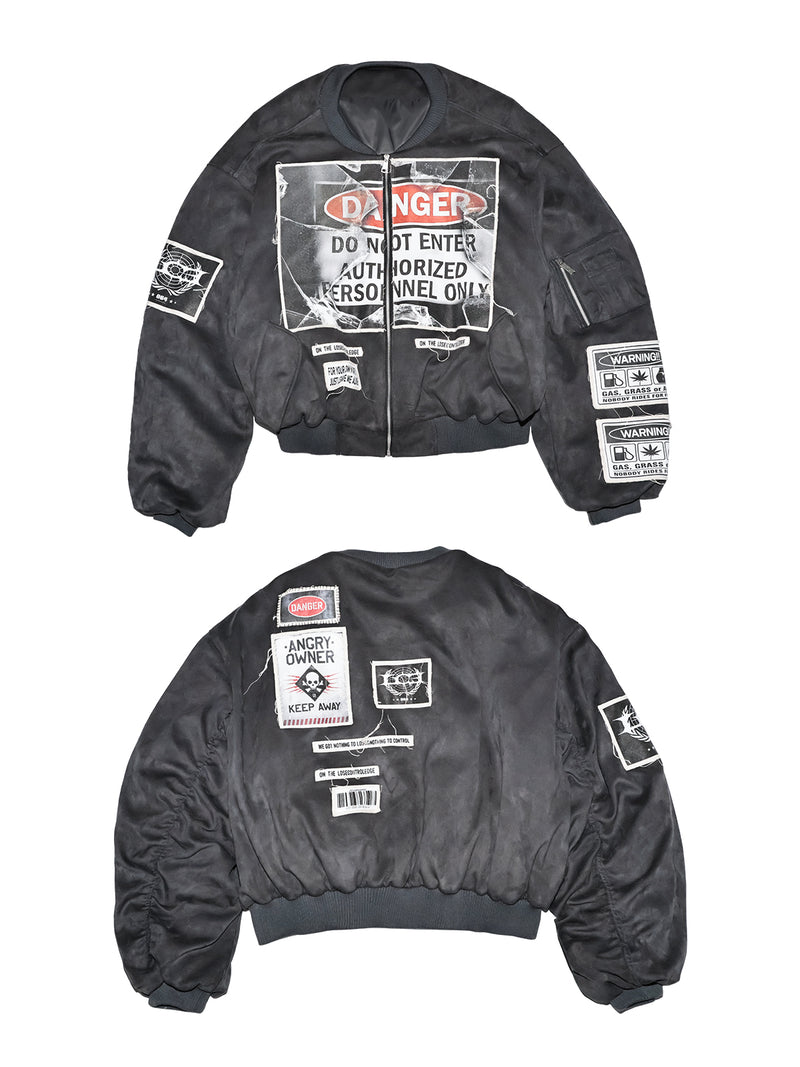 LCE * warning label label, bomber short silhouette jacket