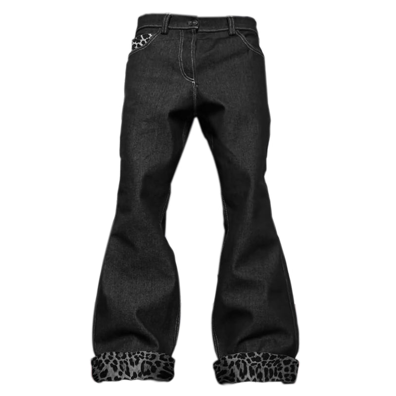 PAIKI leopard print micro flared pants, original cow without shedding pulp