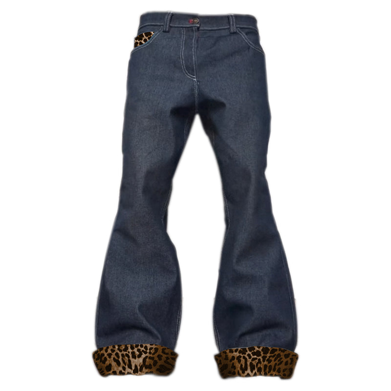 PAIKI leopard print micro flared pants, original cow without shedding pulp
