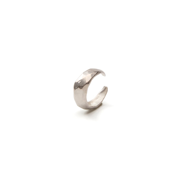 Ree Texture Burnt White Plain Circle 925 Silver Ring for Men and Women